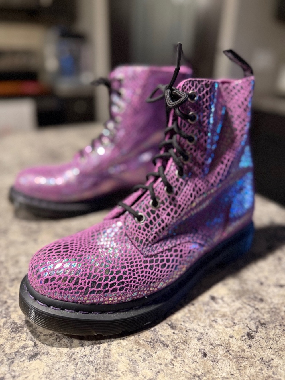 Doc Marten Purple Metallic Soft Leather AirWair Boots